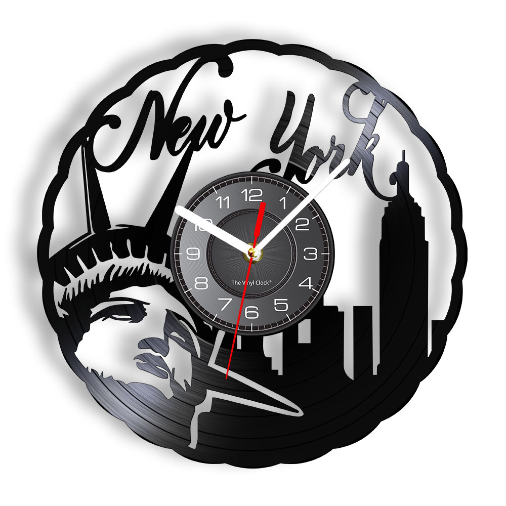 Interior Design York - 뉴욕 스카이라인 빈티지 바이닐 레코드 벽시계