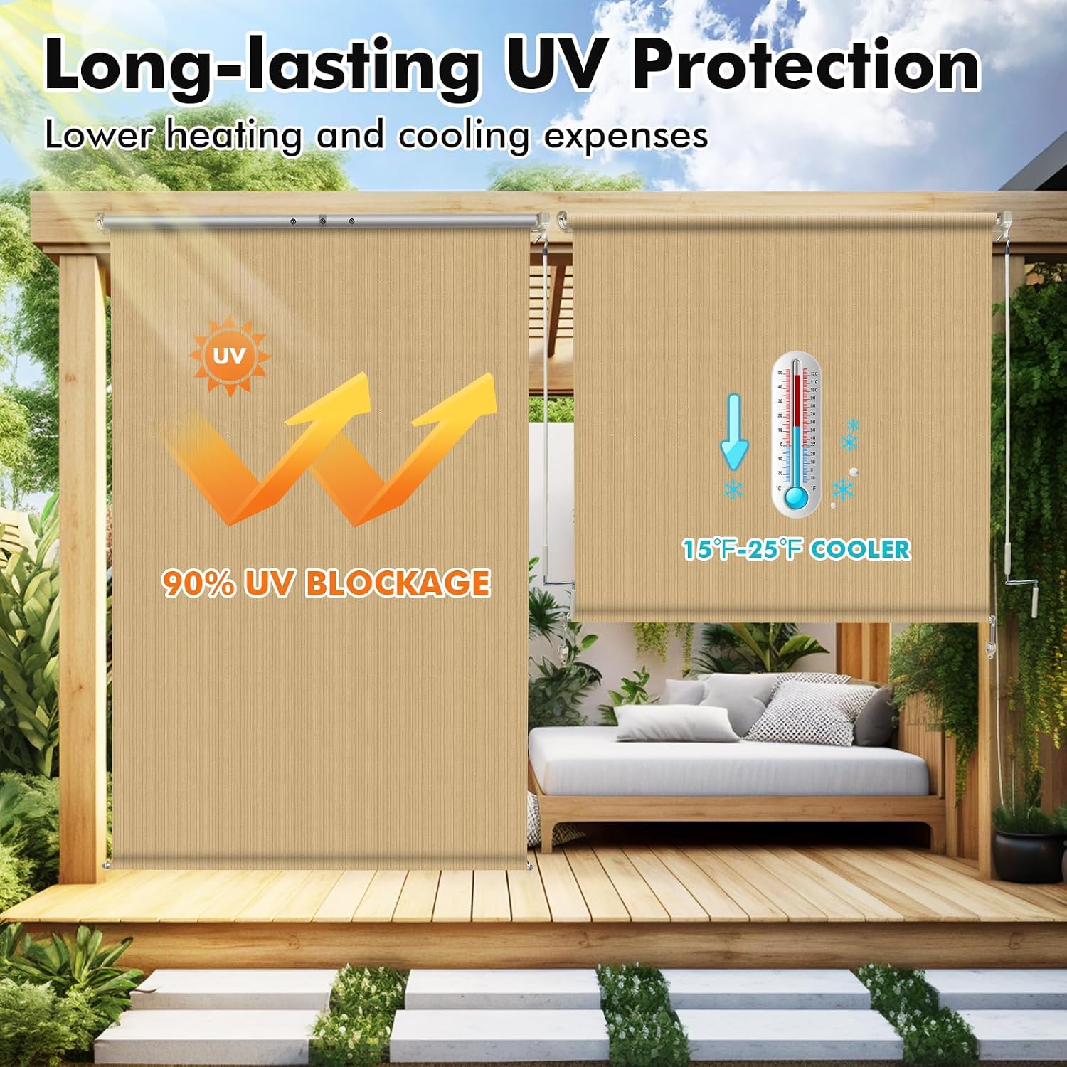 야외 롤러 쉐이드 8피트(너비) x 6피트(높이), 세 - Linen Roller Blind 리뷰 및 가격