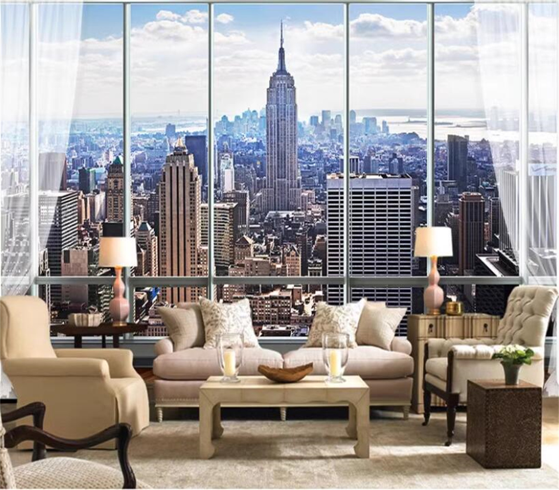 뉴욕 일출 3D 창 도시 풍경 사용자 정의 벽화 벽 예 - Interior Design York 리뷰 및 가격