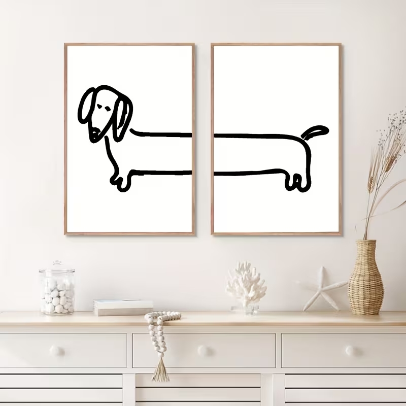 2PCS 현대 닥스훈트 재미 있은 개 벽 아트 인쇄 캔 - Interior Design Living Room 리뷰 및 가격